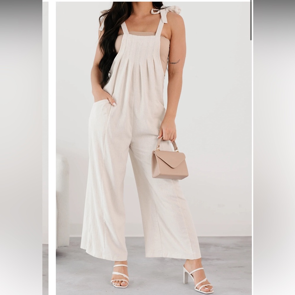 HYFVE Women's Alone at Last Navy Tie Strap Linen Jumpsuit